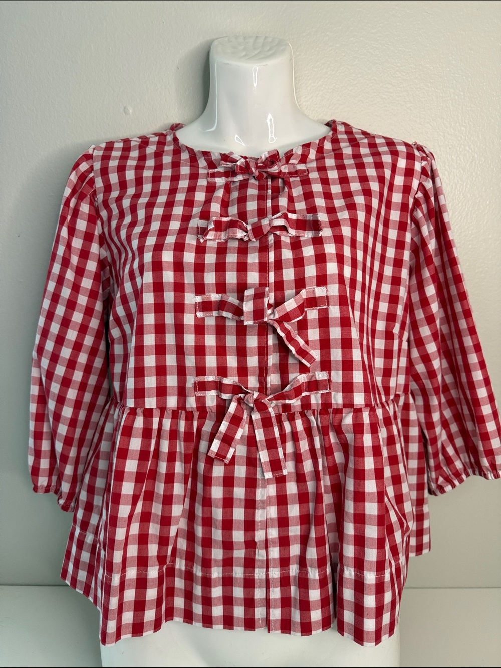 🩷5 for $25🩷 Red & White Gingham Bow-Front Top